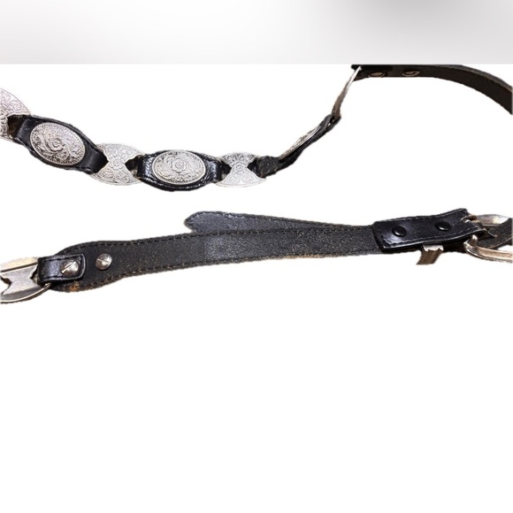 Justin Vintage Black Leather Belt with Silver Buckle and Conchos ladies size XL - Picture 7 of 9